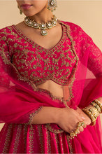 Load image into Gallery viewer, Naazila - Dabka Zardozi Embroidered Raw Silk Hotpink Lehenga Set
