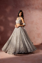 Load image into Gallery viewer, SILVER GREY NET LEHENGA SET
