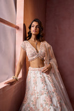 Load image into Gallery viewer, WHITE NET WITH LEATHER APPLIQUE LEHENGA SET
