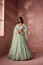 Load image into Gallery viewer, SEA GREEN NET LEHENGA SET
