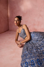 Load image into Gallery viewer, PETROL BLUE NET LEHENGA SET
