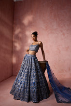 Load image into Gallery viewer, PETROL BLUE NET LEHENGA SET
