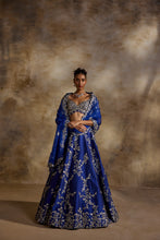 Load image into Gallery viewer, ELECTRIC BLUE TAFFETA GOTA WORK LEHENGA SET
