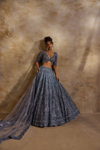 Load image into Gallery viewer, STONE GREY NET LEHENGA SET
