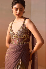 Load image into Gallery viewer, CHOCOLATE BROWN DRAPED SAREE
