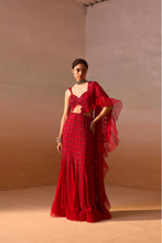 Load image into Gallery viewer, RED HEAVY DRAPED SAREE
