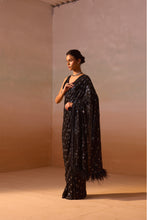 Load image into Gallery viewer, BLACK AND SILVER GREY GEOMETRICAL SAREE
