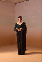 Load image into Gallery viewer, BLACK AND GREEN GEORGETTE SAREE
