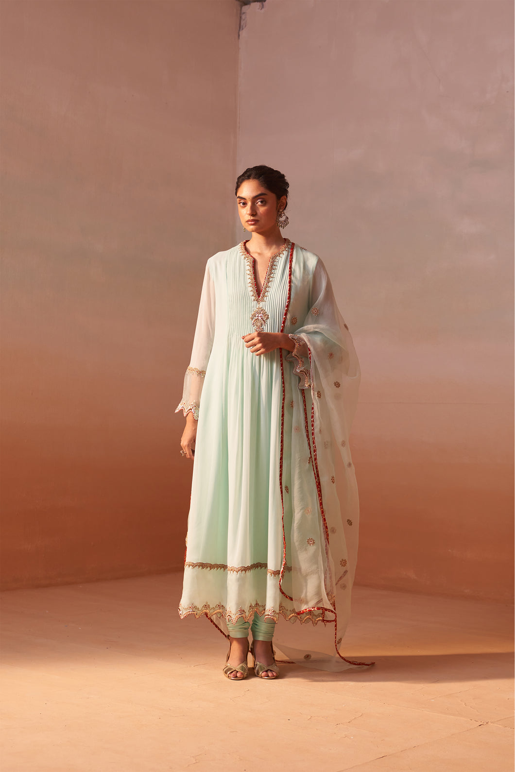 AQUA GREEN ANARKALI SUIT SET