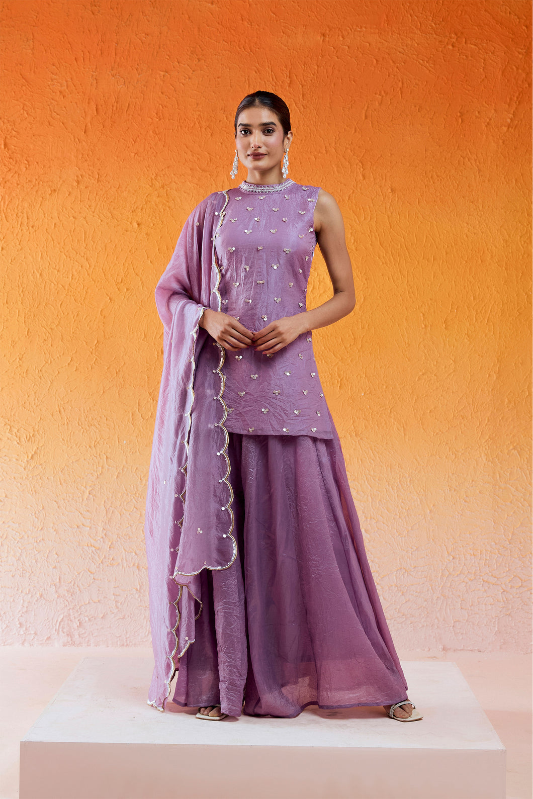 Lavender Embroidered Sharara Set