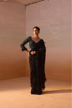 Load image into Gallery viewer, BLACK AND GREEN GEORGETTE SAREE
