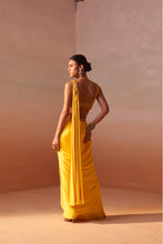 Load image into Gallery viewer, YELLOW DRAPED SAREE WITH NUDE CHOLI
