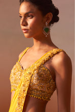 Load image into Gallery viewer, YELLOW DRAPED SAREE WITH NUDE CHOLI
