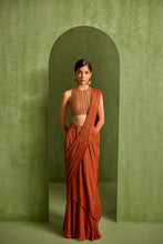 Load image into Gallery viewer, rust pre drpaed saree

