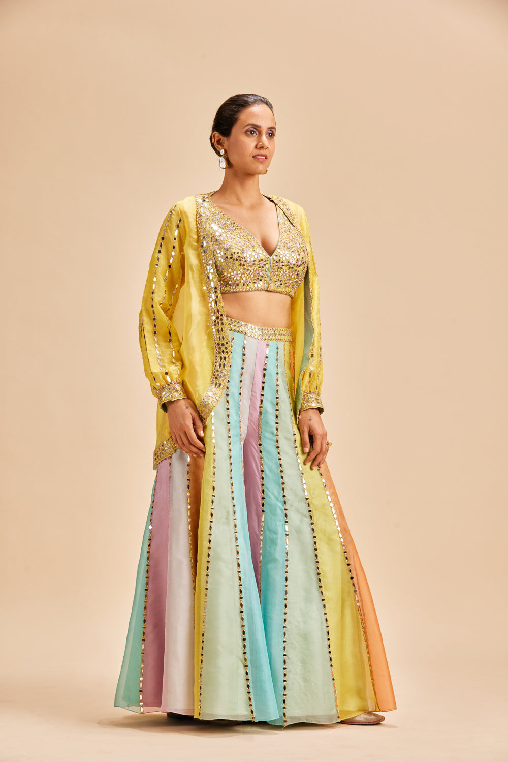 MULTI COLOUR MIRROR WORK SHARARA WITH JACKET