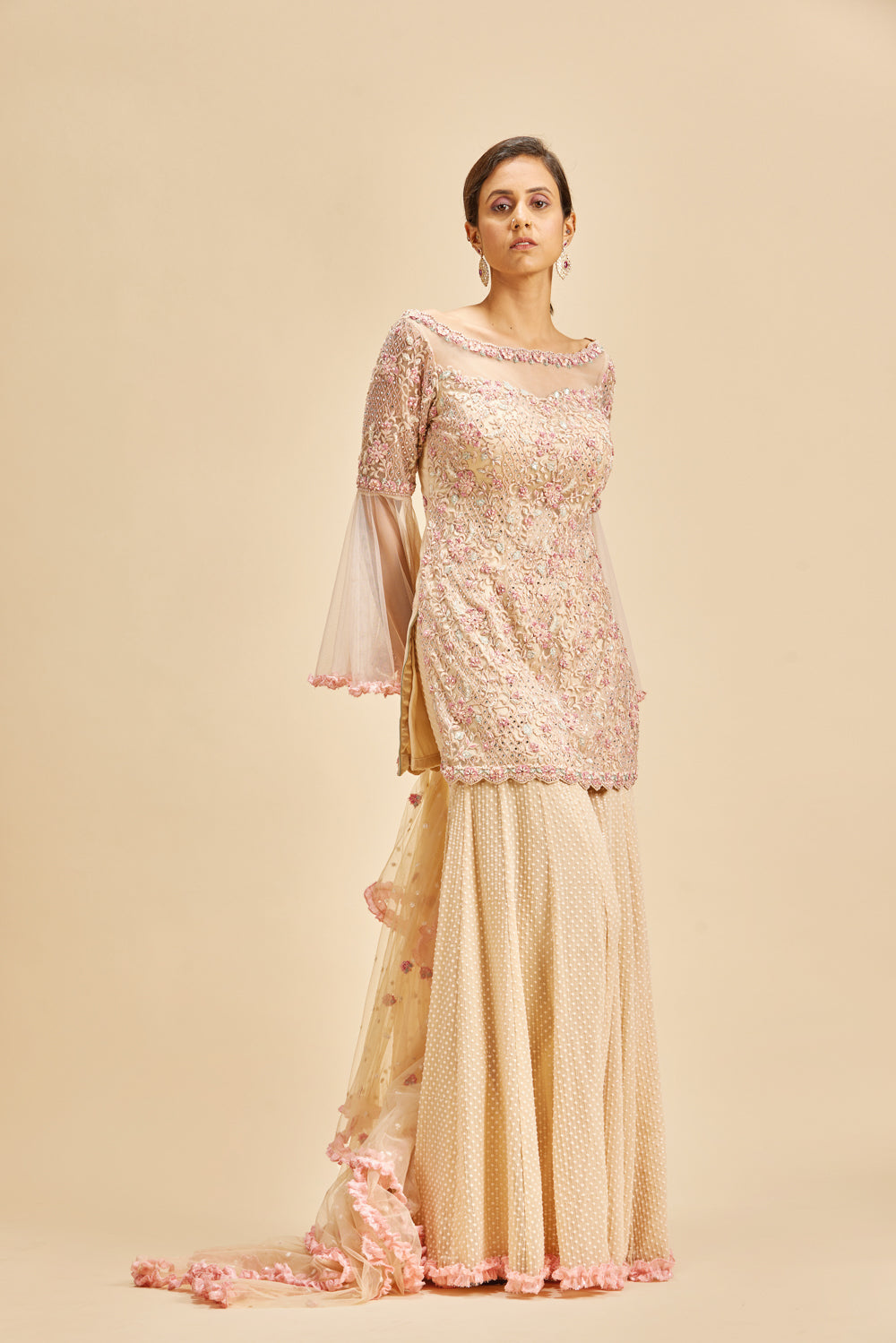 BLUSH PINK BELL SLEEVE GARARA SET