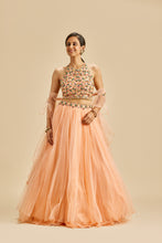 Load image into Gallery viewer, PEACH GATHERED LEHENGA SET
