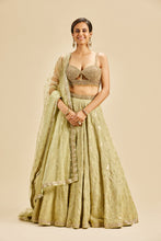 Load image into Gallery viewer, OLIVE GREEN GEOMATRICAL DESIGN LEHENGA
