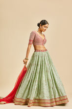 Load image into Gallery viewer, PISTA GREEN LEHENGA  WITH RED CHOLI AND DUPATTA
