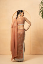Load image into Gallery viewer, Beige embroidered fishtil lehenga with drape dupatta
