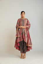 Load image into Gallery viewer, Charcoal Grey Round Neck Asymmetrical Kurta Dhoti Set
