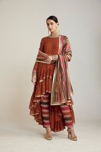 Load image into Gallery viewer, Rust Round Neck Asymmetrical Kurta Pant Set
