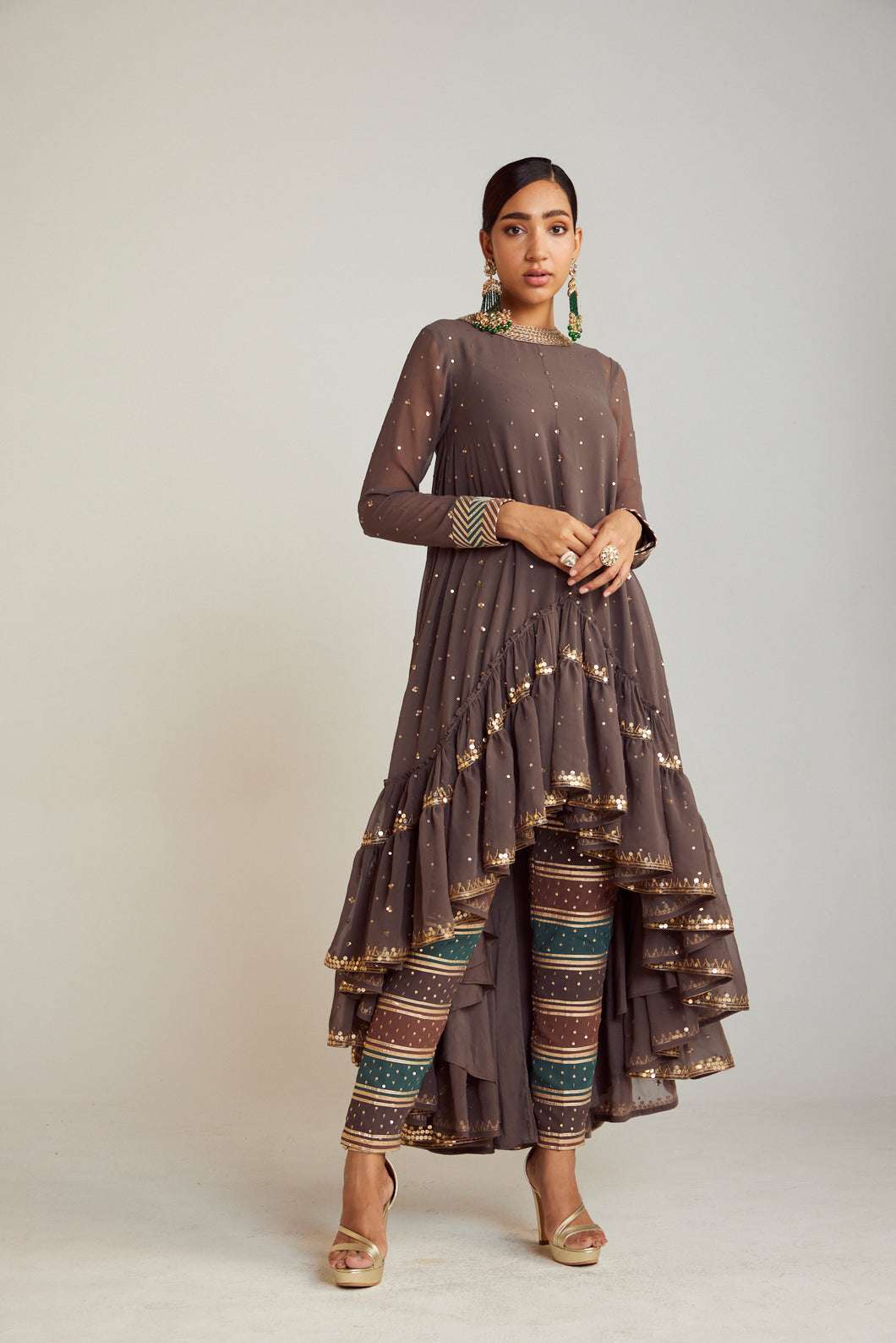 Charcoal Grey Asymmetrical Kurta Pant Set