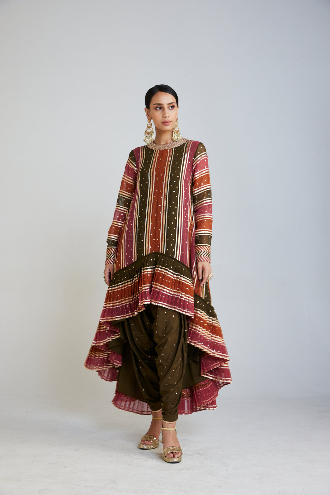 Olive Green Asymmetrical Kurta Set