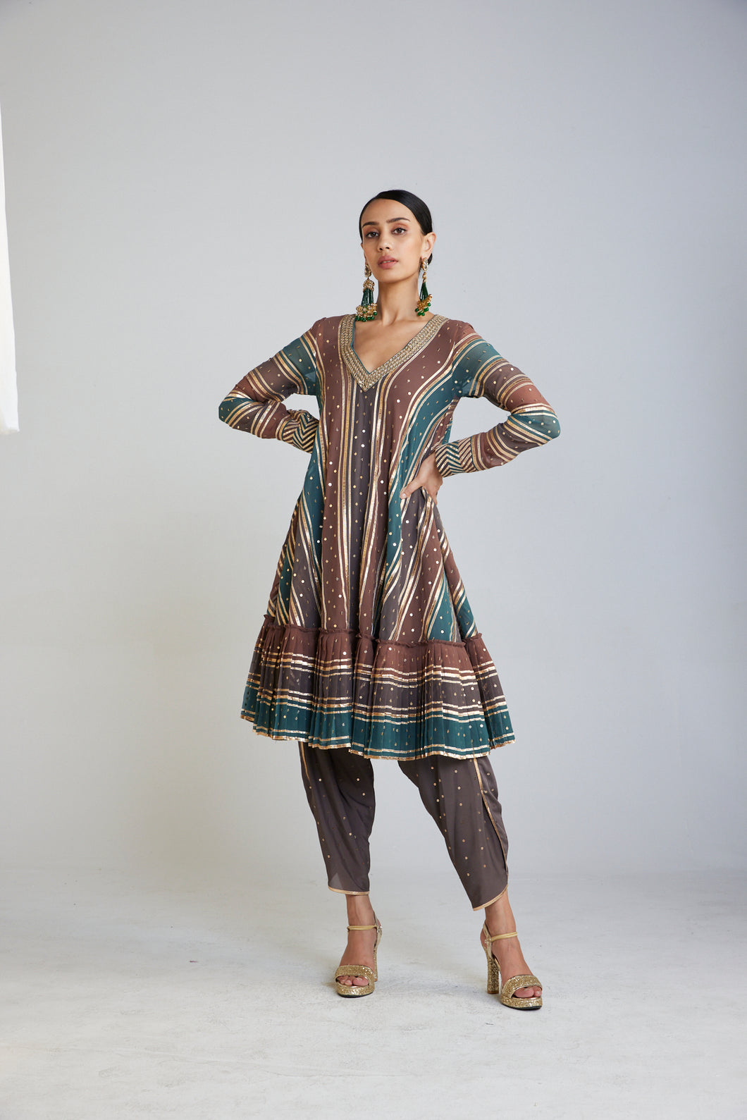 Mud Green A Line Dhoti Kurta Set
