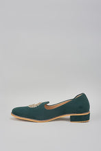 Load image into Gallery viewer, Emerald Green Embroidered Loafers
