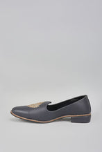 Load image into Gallery viewer, Black Self Design Embroidered Loafers
