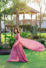 Load image into Gallery viewer, Mauve Printed &amp; Embroidered Long jacket &amp; pallazo pants Set
