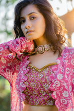 Load image into Gallery viewer, Mauve Printed &amp; Embroidered Long jacket &amp; pallazo pants Set
