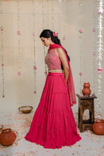 Load image into Gallery viewer, Fuschia Pink Pleated Embroidered Lehenga Set
