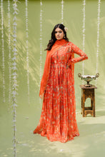 Load image into Gallery viewer, Rust Orange Embroidered Anarkali Set
