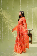 Load image into Gallery viewer, Rust Orange Embroidered Anarkali Set

