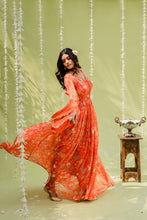 Load image into Gallery viewer, Rust Orange Embroidered Anarkali Set

