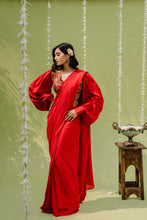Load image into Gallery viewer, Red Embroidered Drape Saree
