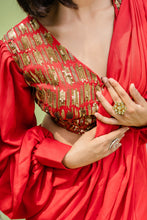 Load image into Gallery viewer, Red Embroidered Drape Saree
