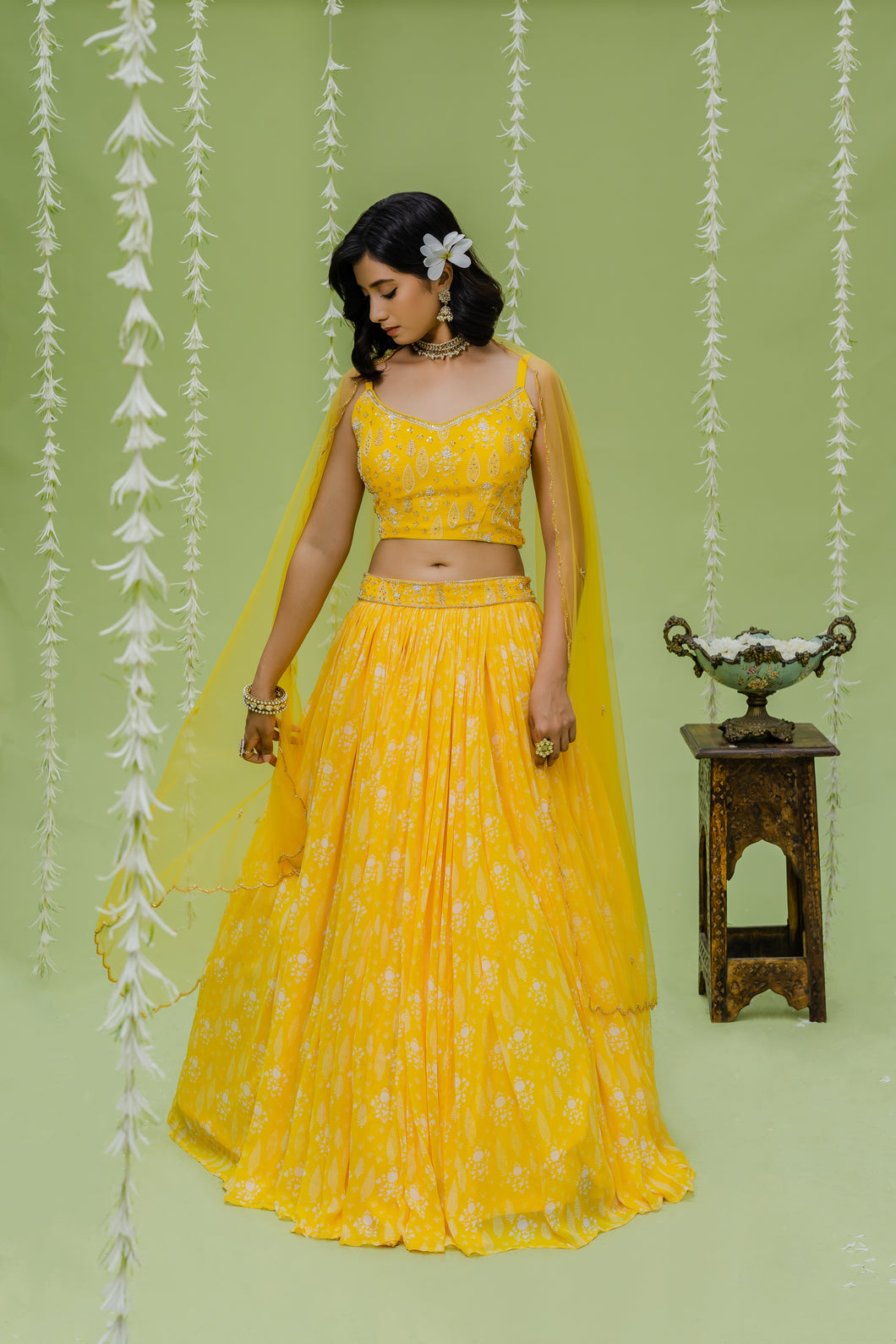 Sunny Yellow Printed Embroidered Lehenga Set