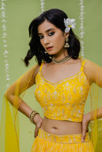 Load image into Gallery viewer, Sunny Yellow Printed Embroidered Lehenga Set
