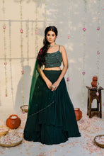 Load image into Gallery viewer, Bottle Green Embroidered Lehenga Set
