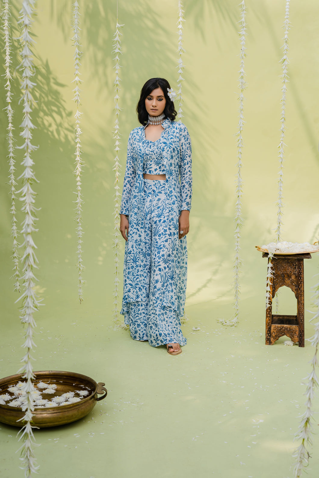 Teal Blue Floral Printed Co-od Set