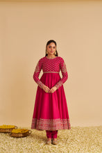 Load image into Gallery viewer, Noor - Dabka Zardozi Embroidered Chanderi Silk Hotpink Anarkali  Set
