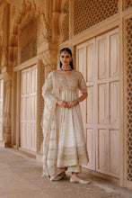 Load image into Gallery viewer, Nafees - Daisy Ivory Kalidaar Anarkali Set with Palazzo &amp; Dupatta
