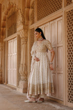 Load image into Gallery viewer, Nafees - Daisy Ivory Kalidaar Anarkali Set with Palazzo &amp; Dupatta
