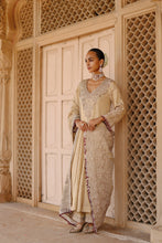 Load image into Gallery viewer, Rooh – Gold Tissue Long Kalidaar Anarkali Set with Palazzo &amp; Dupatta
