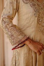 Load image into Gallery viewer, Rooh – Gold Tissue Long Kalidaar Anarkali Set with Palazzo &amp; Dupatta

