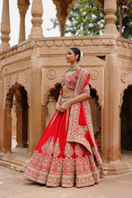 Load image into Gallery viewer, Mahroz - Deep Red Lehenga Set with Blouse &amp; Dupatta
