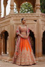 Load image into Gallery viewer, Nagma - Orange Lehenga Set with Blouse &amp; Hot Pink Dupatta
